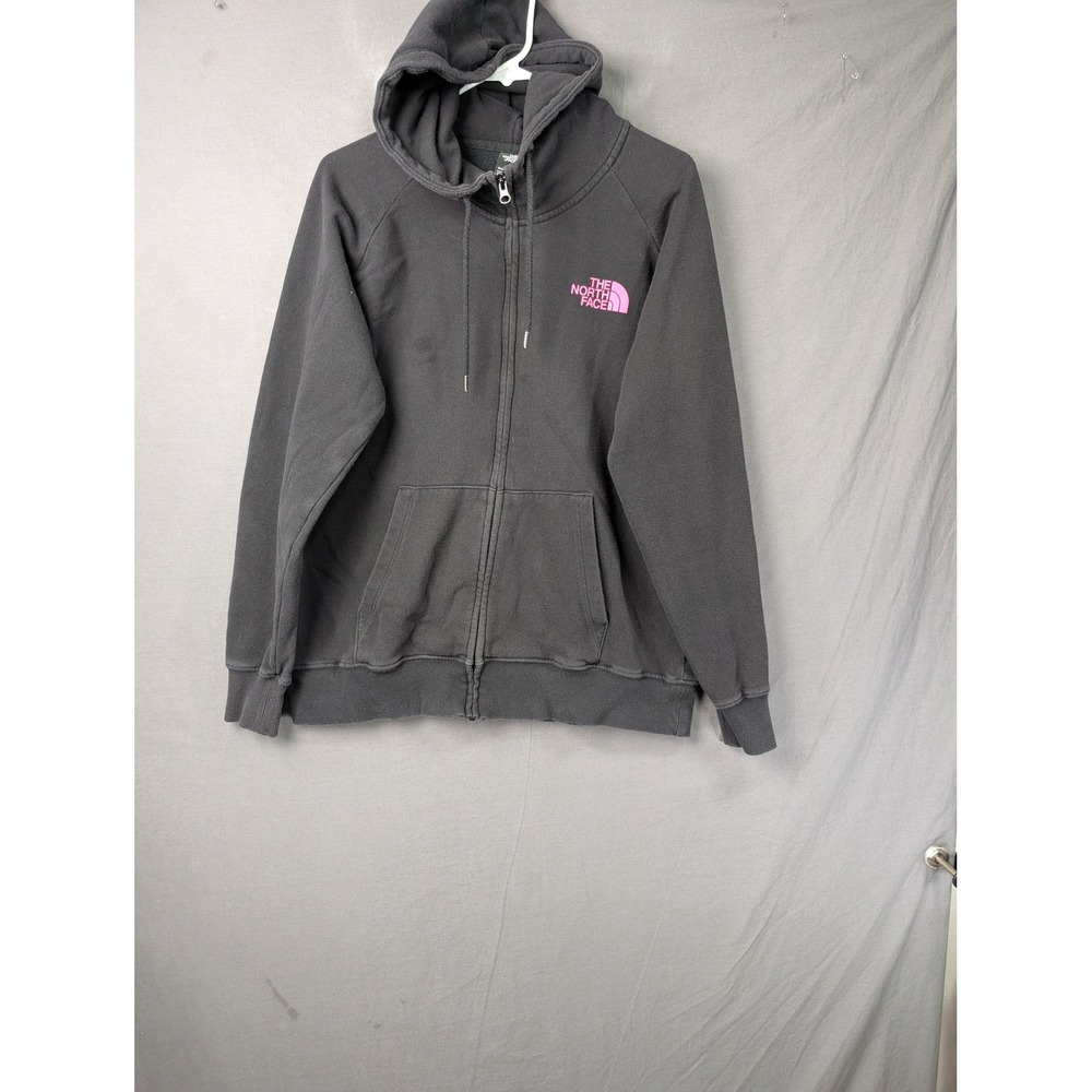 The North Face Womens Black Pink Box Logo Full Zip Hoodie Size L